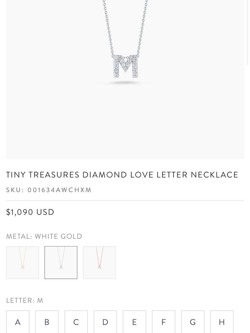 Roberto Coin 18K Gold Diamond “M” Initial Necklace | Tiny Treasures | Authentic
